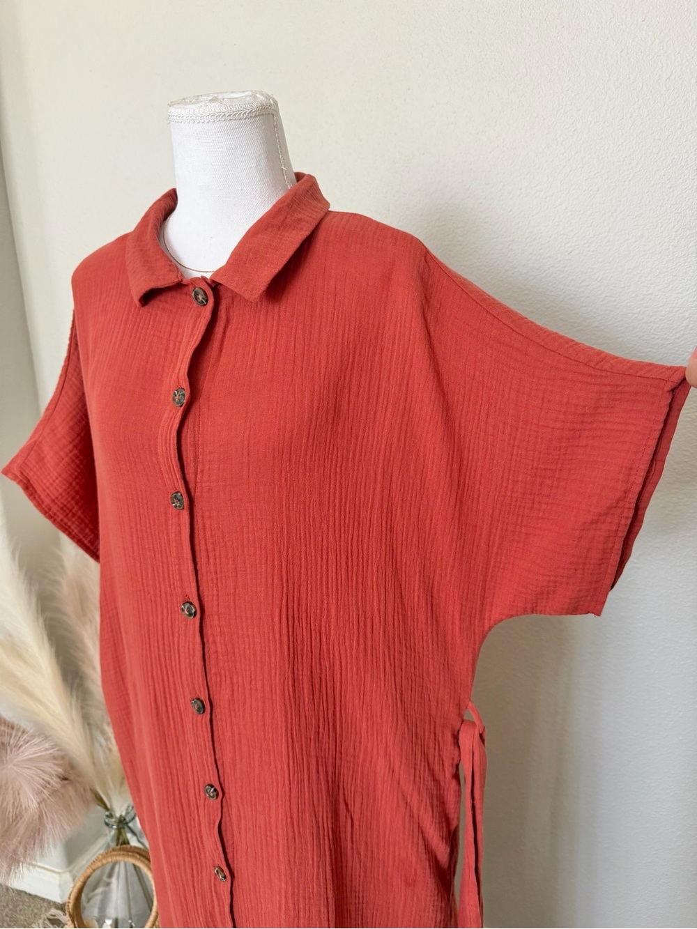 100% Cotton - Gilli Rust Shirt Dress with Button Front - Picture 6 of 17